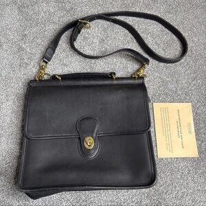 Made in USA COACH VINTAGE Black WILLIS TOP HANDLE CROSSBODY BAG BRASS 9927